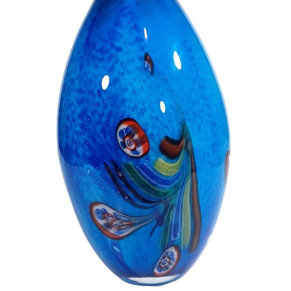 Vintage Murano Millefiori Colorful Bottleneck Art Glass Vase 13.5” X 7" Peacock - Picture 10 of 15